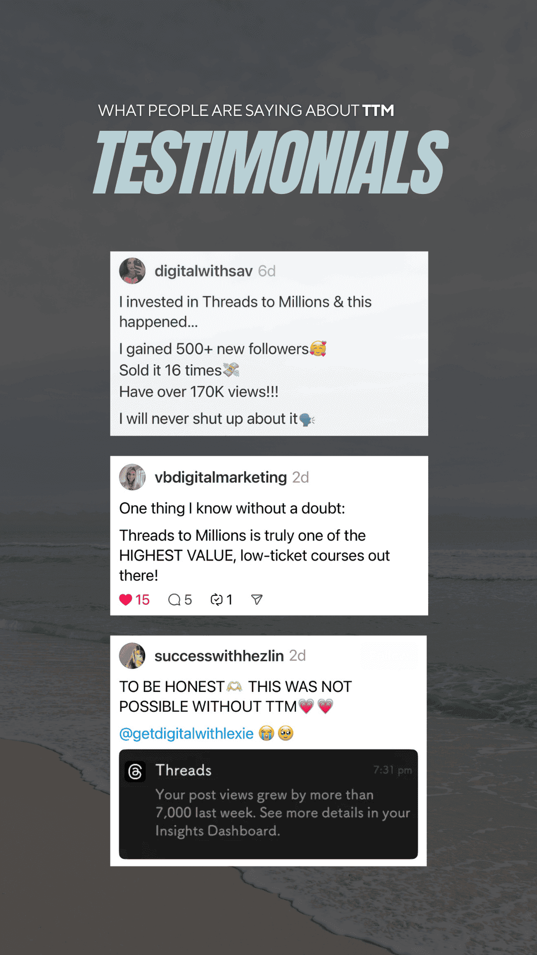 TTM member @chloedigitally showing 2,126 new followers and $1,539 in sales from Threads in 10 weeks