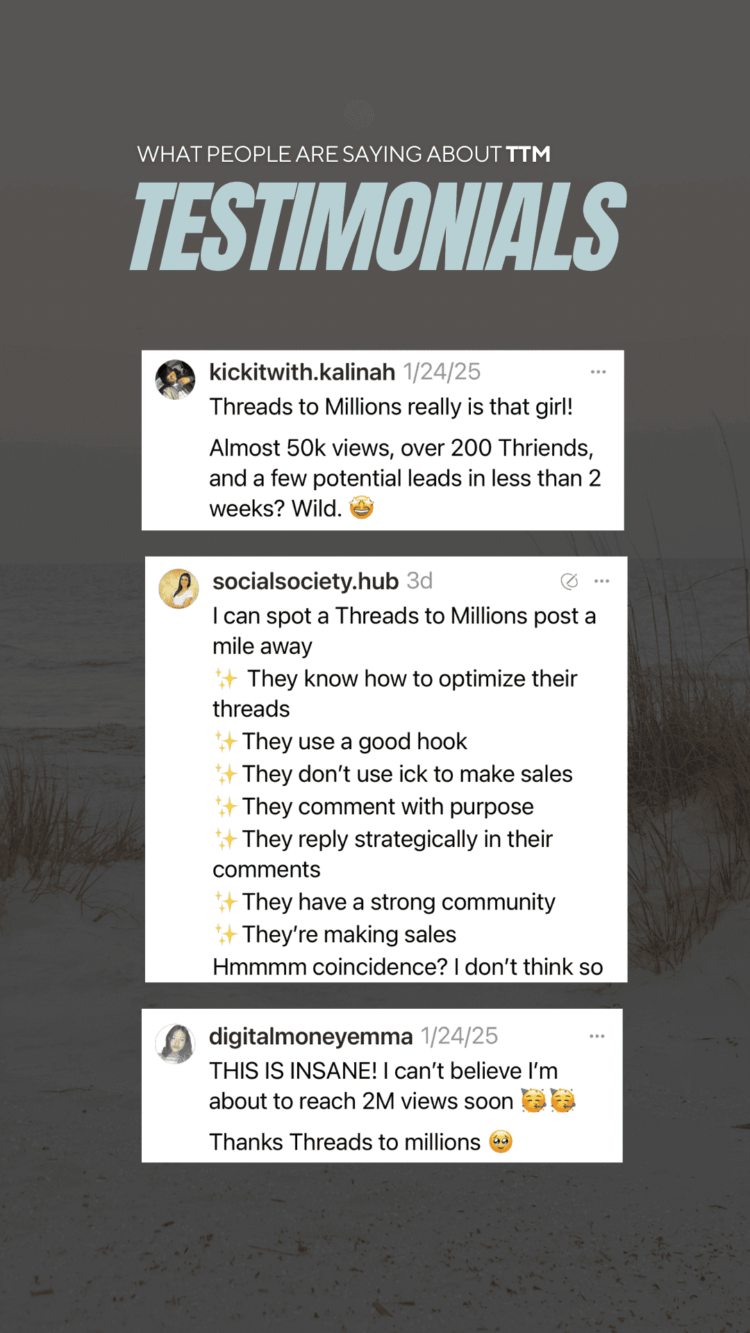 TTM member sharing revenue results and follower growth from Threads to Millions community